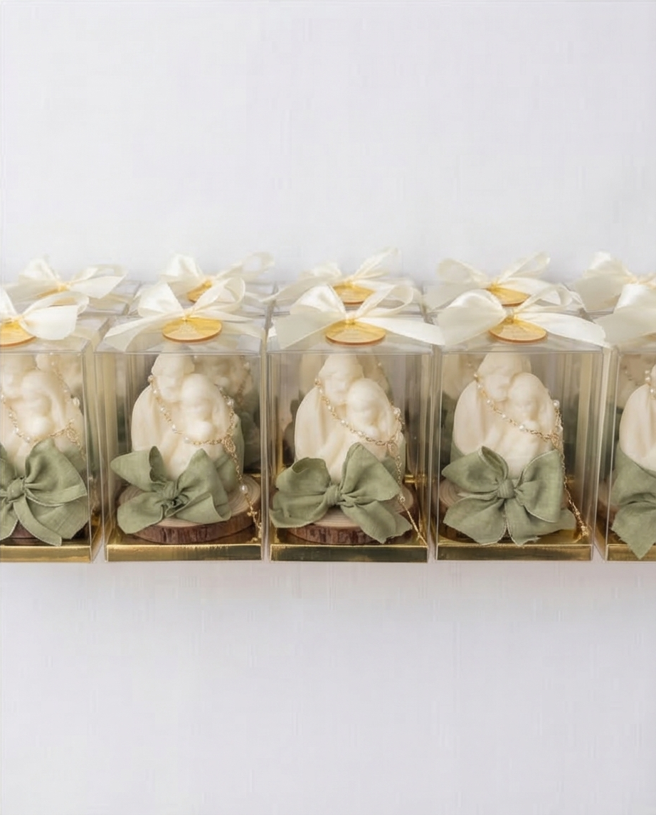 Baptism Candle (Boxed) - Holy Family 3D with Ribbon