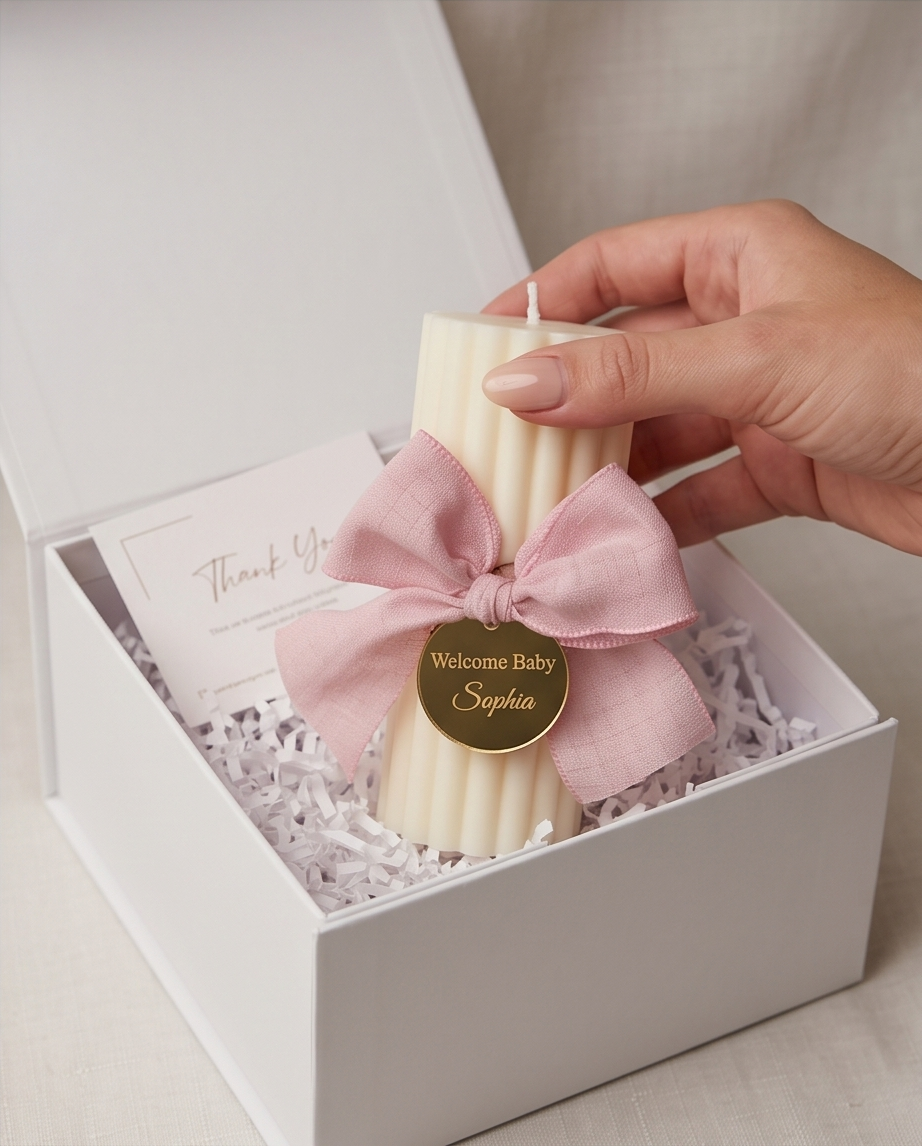 Welcome Baby Pillar Candle – 12cm