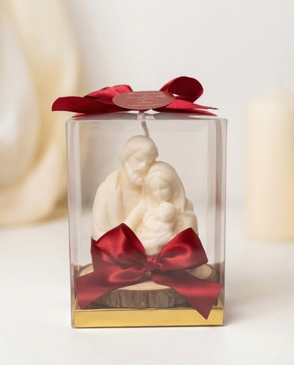 Baptism Candle (Boxed) - Holy Family 3D with Ribbon