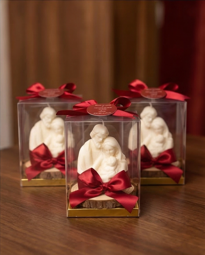 Baptism Candle (Boxed) - Holy Family 3D with Ribbon