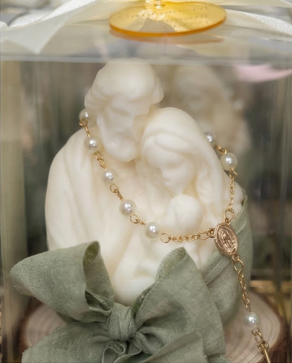 Baptism Candle (Boxed) - Holy Family 3D with Ribbon