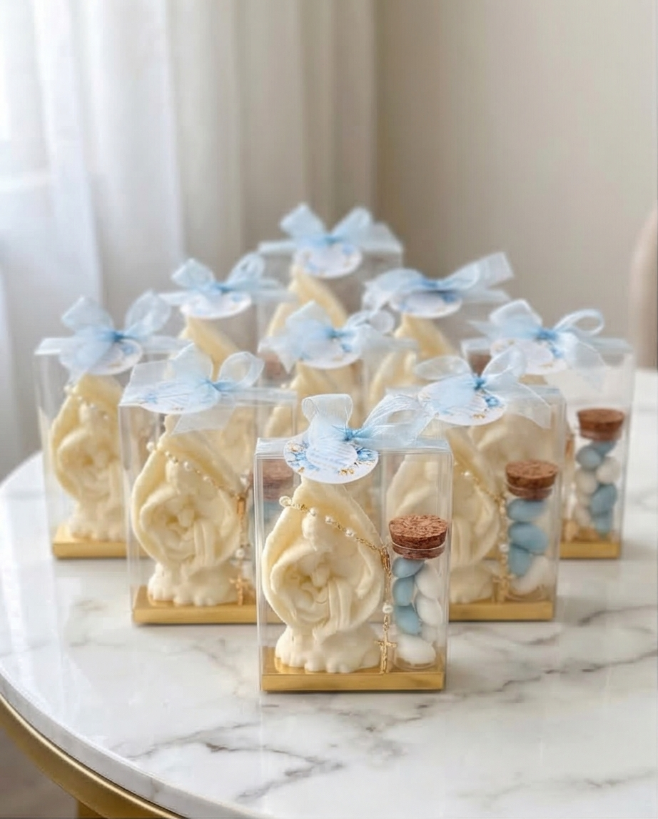 Baptism Candle - Praying Hands 2D with Almond Candies Jar
