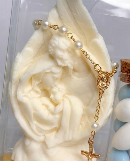 Baptism Candle - Praying Hands 2D with Almond Candies Jar