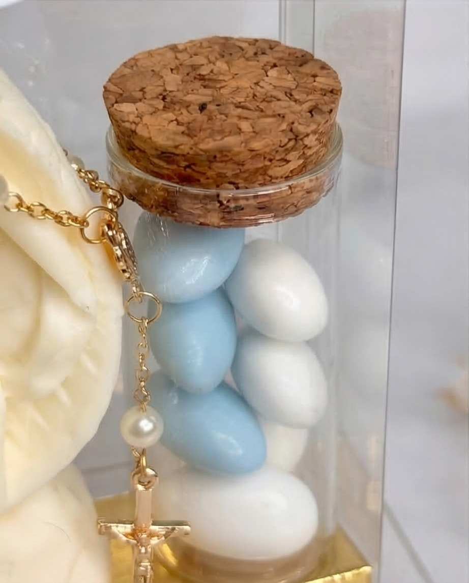 Baptism Candle - Praying Hands 2D with Almond Candies Jar