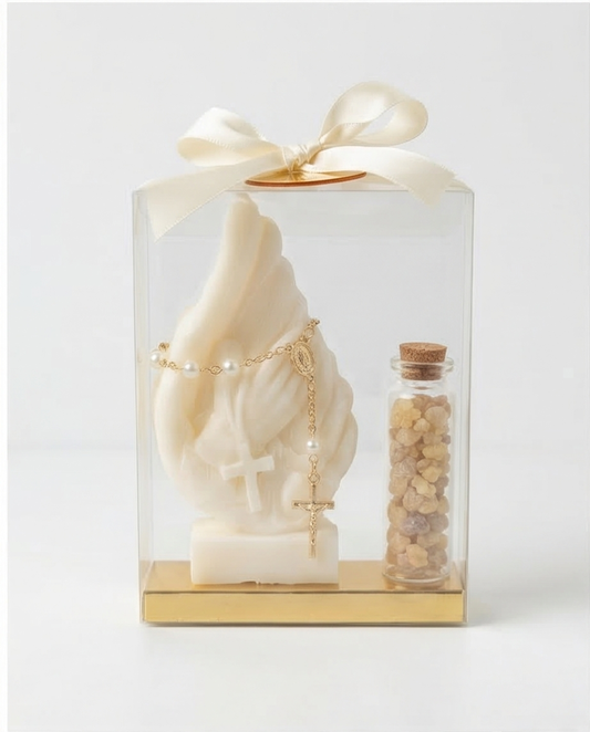 Baptism Candle - Praying Hands 2D with frankincense