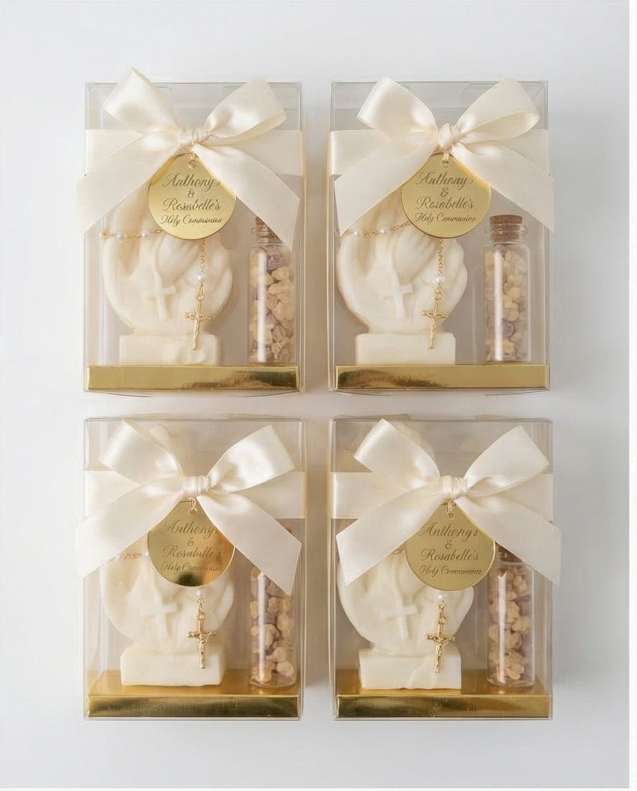 Baptism Candle - Praying Hands 2D with frankincense