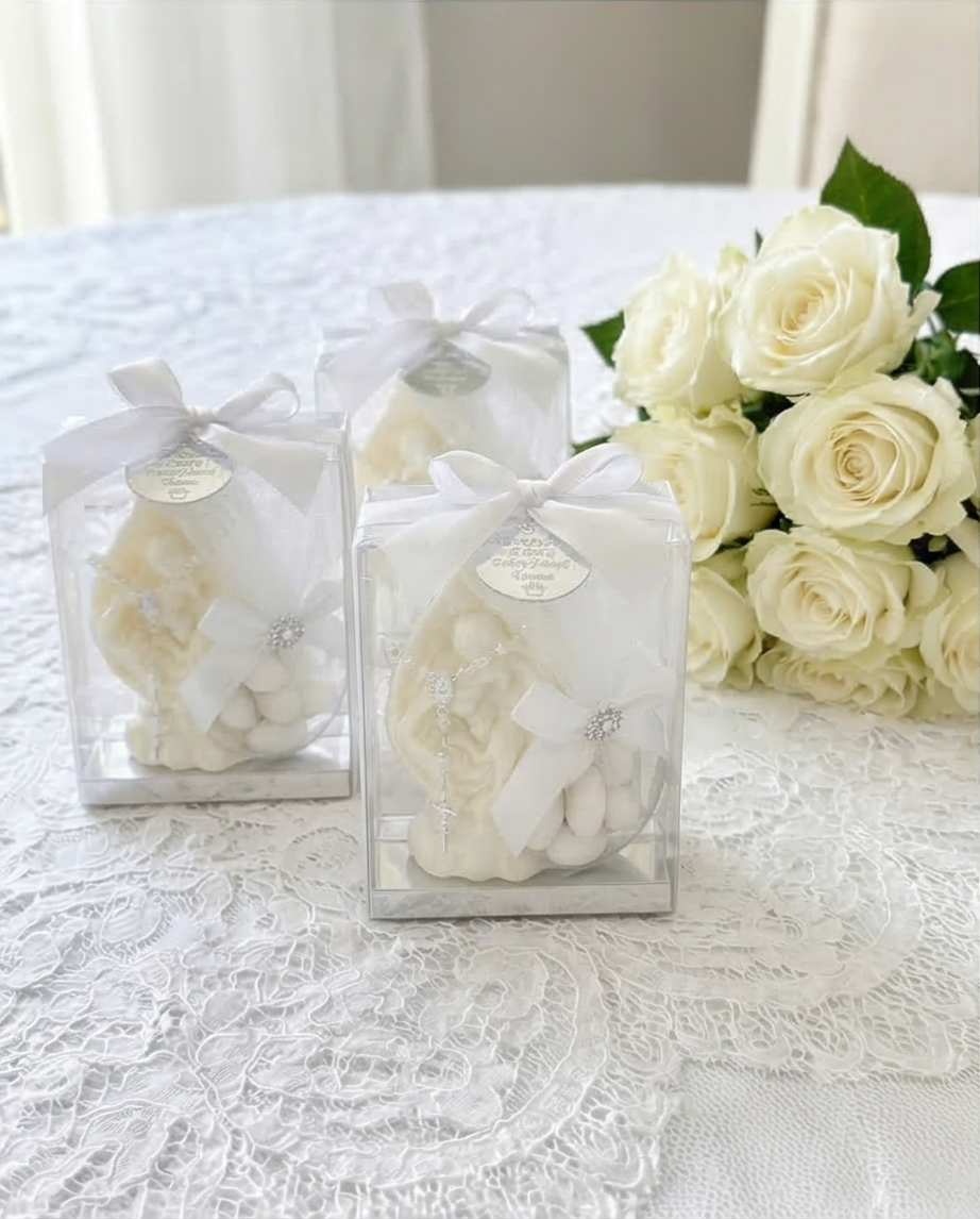 Baptism Candle - Holy Family 2D with Almond Candy Ring