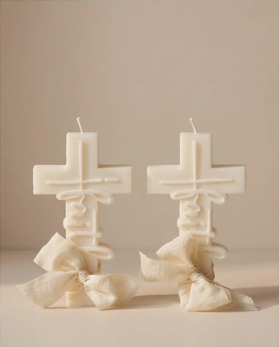 Cross Candle - 14cm Keepsake for Baptism & Holy Occasions