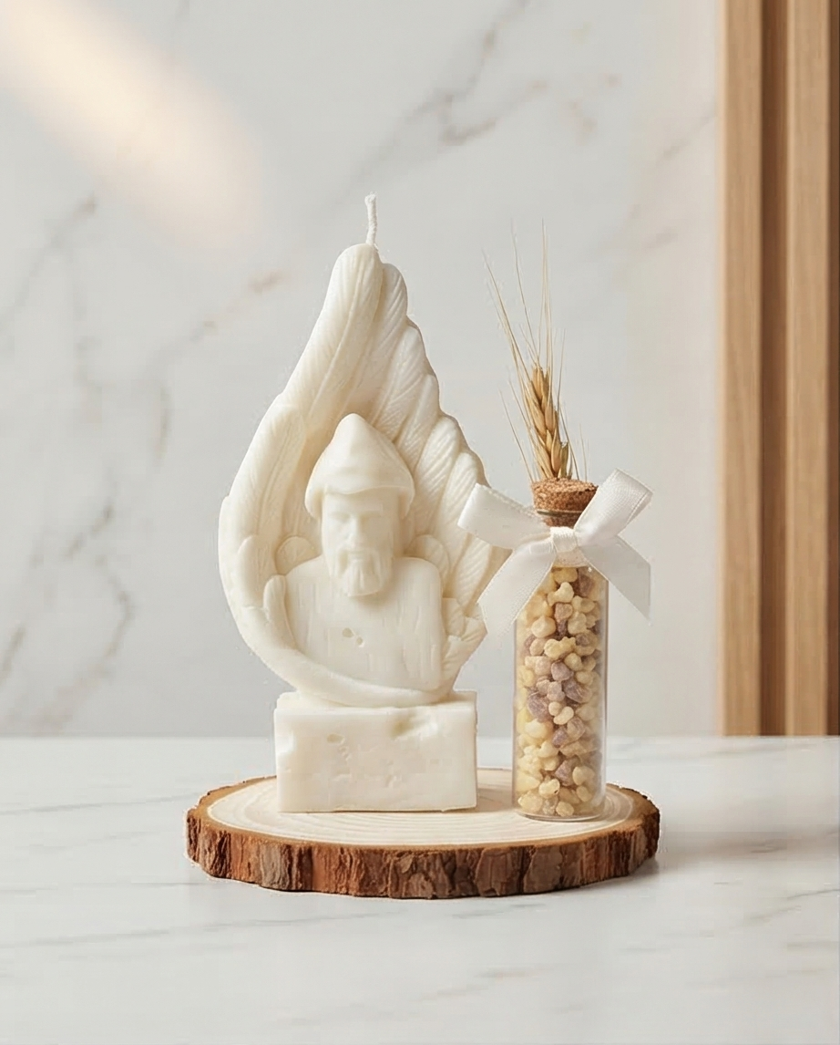 St Charbel Figurine with Frankincense - 13cm Spiritual Keepsake & Gift
